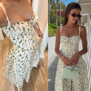 House of CB Carmen Midi Dress Garden Green Floral Corset Bustier Size XS‎